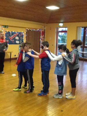 A blindfolded teamwork activity in Gaelic with our coach Fergal McCann