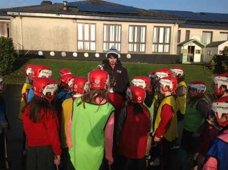 Our hurling coach, Dominic Rushe, talking tactics to our keen hurlers.