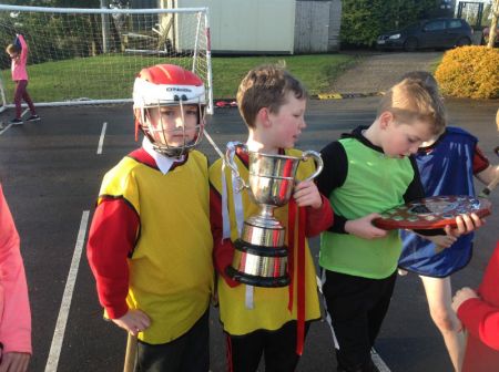 Tyrone Senior County Hurler Josh Ferguson attended our school and brought some cups and shields to show our keen hurlers.